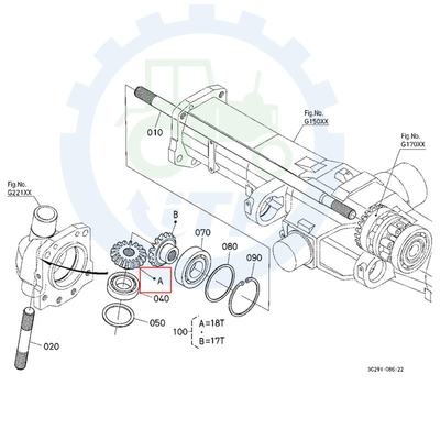 Kubotaのトラクターの予備品の前部4WD車軸斜めギヤは18Tを置いた